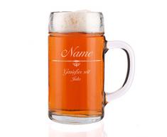 Herz & Heim® gravierter Bierkrug 1 Liter Maßkrug mit Gravur des Namens u. Jahr
