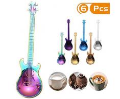 Kaffeelöffel Gitarren Löffel Set, 6 Stück Bunte Edelstahl Dessertlöffel/Eis Löffel/Joghurtlöffel/Teelöffel/Espressolöffel/Suppenlöffel, Klein Gitarren Kaffeelöffel Rührlöffel für Zuhause(4,7 Zoll)