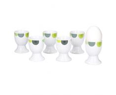 Van Well | 6er Set Eierbecher Rondo rund | Becher Ø 5 cm | hoher Eier-Ständer | Egg Cup | abstrakte Retro-Kreise grün-gelb | edles Porzellan-Geschirr