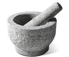 Tera Mörser mit Stößel 1/2L Große Kapazität Steinmörser mit Silikondeckel Schlegel Anti-Rutsch-Gummipads Knoblauchschäler aus Granit Stein