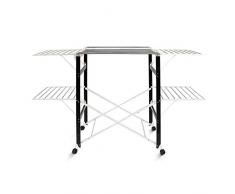 Todeco - Klappbarer Kleiderbügel, Klappbarer Wäscheständer - Material: Edelstahl - Größe der großen klappbaren Seitengitter: 49,0 x 43,2 cm (x 4 Teile) - 174 x 105 x 84 cm, Schwarz/Weiß