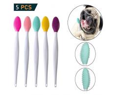 GingerUP Hunde Zahnbürste, doppelseitig, weiches Silikon, sanfte Zahnbürsten mit gebogenem langem Griff, 5 Stück