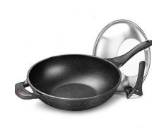 ACZZ Wok/Antihaft-Spezialpfanne/Haushaltstopf/Steak-Omelett/heißer Silikongriff/Geeignet für alle Bratpfannen/Bratpfannen Wok/Edelstahldeckelglas,Schwarz