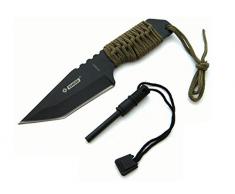 KOSxBO® BW Taktisches Survival Messer mit Feuerstein und Paracord - Fallschirmleine für Outdoor Camping Jagd Angeln Prepper