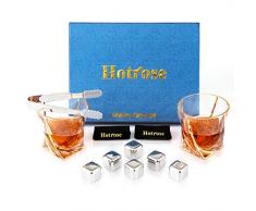 Hotrose Whiskeygläser Set, Set für Männer und Frauen, Kristall Wein Tassen Geschenkset mit 2 Gläsern, 6 Eiswürfelsteinen, 1 Gummizange