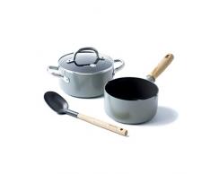 GreenPan Set 4-teilig Koch-Topf 16cm Ø + Schmor-Kochtopf 20-cm Ø mit Glas-Deckel inklusive Kochlöffel mit Keramik-Antihaft-Beschichtung, Aluminium
