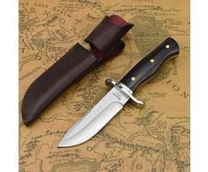 NedFoss Jagdmesser scharf Hunter, Survival Messer für Outdoor, Scharfer D2 Messer mit Exquisite Ledertasche, Rotholzgriff, 59-60HRC, Extra scharf (Schwarz)