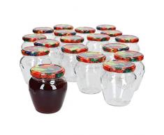 MamboCat 18er Set Marmeladengläser 212 ml I Vielseitige Twist Off Gläser zum Befüllen I Einmachgläser für Obst Konfitüre Gelee Antipasti UVM I Schöne Schraubgläser mit Deckel to 63 Obst Motiv