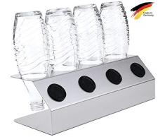 SodaNature™ | 4er Edelstahl-Abtropfhalter optimiert für SodaStream Crystal Glasflaschen | Flaschenhalter für Glas- & PET-Flaschen | spülmaschinenfest & rostfrei | Made in Germany