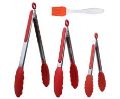 HENSHOW Rot Zange Küche Set 3, 7 ”, 9” und 12 ”Premium 18/8 (304) Edelstahl Grill Zange, Antihaft-und Hitzebeständiger Griff, Grillzange Silikon zum Kochen, Servieren, Grillen, Buffet, Salat,Eis Ofen