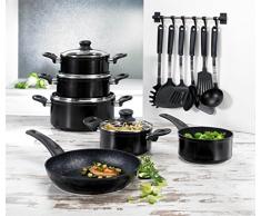 BEEM 17-tlg. Multi-Star Topfset Aluminiumguss Kochgeschirr mit 28cm Bratpfanne und Küchenhelferset Schwarz