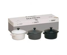 Le Creuset Mini-Cocotte/ Bräter-Set, 3-teilig, Rund, Je 200 ml, 10 x 5 cm, Steinzeug, Schwarz/Grau/Weiß