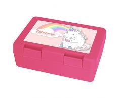 Brotdose mit Namen Fabienne und schönem Motiv - Einhorn mit Donut und Regenbogen für Mädchen | Brotbox rosa - Vesperdose - Vesperbox - Brotzeitdose mit Vornamen