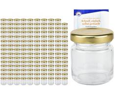 MamboCat 150er Set Rundgläser 53 ml Deckelfarbe gold TO 43 inkl. Diamant Gelierzauber Rezeptheft, Einmachgläser, Einkochgläser, Vorratsgläser, Mini Sturzgläser, Obstgläser, Portionsgläser, Gläser