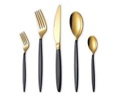 HOMQUEN 30-Teiliges Besteckset aus Schwarzgold, Edelstahl Besteck Set, Titan Gold Löffel und Sprühfarbe Griff Besteck Set, Service Set für 6 (Mattschwarz mit Glänzendem Gold)