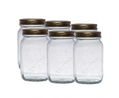 Bormioli Einmachglas Set 6 teilig mit goldenen Deckeln | Füllmenge 1 Liter | Vorratsgläser in Retro Optik zum einlagern von Gewürzen oder Lebensmitteln wie zum Beispiel selbstgemachten Marmeladen (