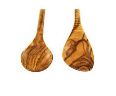 2 Kochlöffel - Set aus Olivenholz - rund + mit Ecke