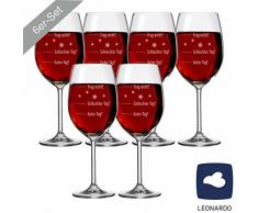 4you Design Set 6 Stück XXL Weingläser Leonardo Motiv Guter Tag, Schlechter Tag, Frag oiginelles Geburtstagsgeschenk - Wein - Rotwein- oder Weißweinglas - Idee