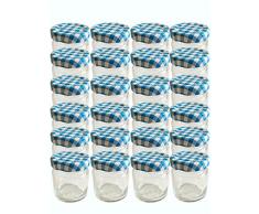 28er Set leere Rundgläser Mini Gläser 53 ml Deckelfarbe Blau Weiss Karriert To 43 Sturzgläser Marmeladengläser Einweckgläser Senf, Honig, Gläser, Einmachgläser, Portionsgläser Probiergläser