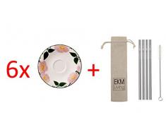 Villeroy & Boch Rose Sauvage Frühstücksuntertasse 6 Stück Nr. 1042361250 und 4er Set EKM Living Edelstahl Strohhalme
