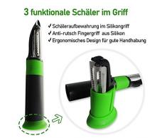 Heych 3 Klingen Schäler Set für Gemüse/Obst : 3 multifunktionale bewegliche Klingen für Schälen, Hobeln und Reiben mit ergonomischem Griff (Julienneschneider, Sparschäler, Wellensturuktur)