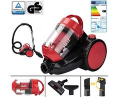 3,0L Staubsauger,900w Hocheffizienzmotor,180w Super Absaugung Kanister Staubsauger,2x HEPA Filters,bodenstaubsauger ohne beutel Reinigungsklasse A - Rot