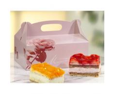 Papstar 18851 20-Gebäck-Kartons, Pappe eckig 20 x 13 x 9 cm rose mit Tragegriff