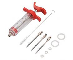 ZITFRI Marinierspritze Set inkl, Fleischspritze 30ml, 3 Nadeln, 1 Reinigungsbürste - Bratenspritze mit 304 Edelstahl Nadeln - Gewürzspritze Küchenhelfer für BBQ Fleisch Rind Huhn usw.