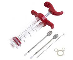 Ofargo Kunststoff-Marinadenspritze mit aufschraubbarer Fleischnadel für BBQ-Grill, 28 ml, rot, Rezept-E-Book (Download PDF)