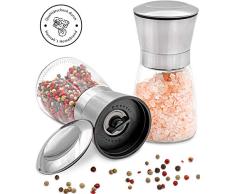 Hannahs Homebrand® Salz und Pfeffer Mühle mit Keramik-Mahlwerk (härter als Stahl) - Moderne Salzmühle und Pfeffermühle aus Edelstahl & Glas - deutsche Marke