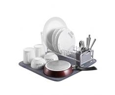 Kingrack abtropfgestell,geschirrabtropfgestell aluminium,geschirrkorb mit Mikrofaser Abtropfmatte,Besteckhalterkorb,becherhalter,geschirrablage für küche arbeitsplatte,Anti-Rost geschirrabtropfer