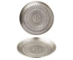 Orientalisches rundes Tablett Schale aus Metall Banna 30cm groß Silber | Orient Dekoschale mit hoher Rand | Marokkanisches Serviertablett Rund | Orientalische silberne Deko auf dem gedeckten Tisch