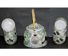 Traditionelles Chinesisches Teeservice mit Pandamotiv und Bambusgriff, 6 Tassen, Geschenkschachtel