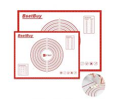 BSET BUY Backmatte 2er Set 71x51cm 40cm x 60cm, BPA Frei Silikon Backunterlage, Silikonmatte Backfolie Arbeitsmatte mit Messung für Fondant Gebäck Pizza Matte