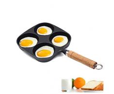 MAIFENGLE Spezialpfanne für Spiegeleier 20cm Gusseisen, 4 Gitter, Antihaft Beschichtung, Pfannkuchen-Omelettpfanne, Speiseöl sparen, schwarz