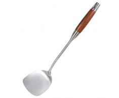 Newness 304 Edelstahl Wok Spatel, Woklöffel Pfannenwender Wokwender mit Hitzebeständigem Holzgriff, Komfortables Grip Design Löffel für Küche, 38.9 cm