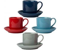 Espressotassen 4er Set mit passenden Untertassen - Hochwertiges weißes Porzellan, 8-teiliges Geschenkkarton-Deitassen-Set