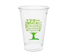 Plantvibes ® 50 transparente Bio Einwegbecher, 100% kompostierbar & biologisch abbaubar, stabile Trinkbecher perfekt als Partybecher für Kaltgetränke, Bio Einweg-Geschirr, Bio Plastikbecher
