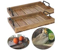 LS-LebenStil 2X Mango-Holz Serviertablett 38x25x8cm Set Griff-Tablett Betttisch Betttablett