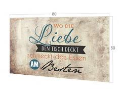 GRAZDesign Rückwand Küche grau, Küchen Spritzschutz Herd Spruch, Nischenrückwand Küche Liebe den Tisch deckt, Küchenrückwand Glas braun / 80x50cm