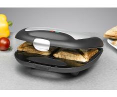 ROMMELSBACHER Sandwich Maker ST 710 - für 2 Sandwiches, 2-Lagen Antihaftbeschichtung, schnelles Aufheizen, wärmeisolierter Handgriff, platzsparende Aufbewahrung, schwarz/Edelstahl