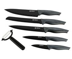 alpina 6 teiliges Messer-Set Brot, Fleisch, Allzweck, Schäler und Santoku-Messer - Inklusive Sparschäler - Ideal für die Profiküche und auch semiprofessionelle Küche