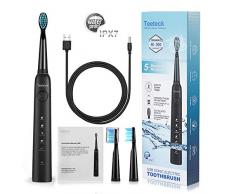 Teeteck Elektrische Zahnbürste, Schallzahnbürste Ultraschall Zahnbürsten IPX7 Laden Wasserdicht 5 Reinigungs-Modi 2 Minuten Timer 3 Aufsteckbürsten, für Hause & Reise (D (Schallzahnbürste Set))