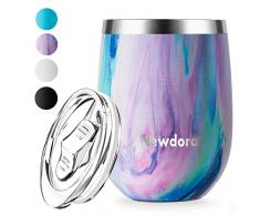 Newdora 12 OZ Edelstahl Stemless Weinglas Becher Doppelwandiger vakuumisolierter Bulk Weinbecher mit Deckel Perfekt für Kaffee, Wein, Cocktails, Getränke, EIS(Irisierend)