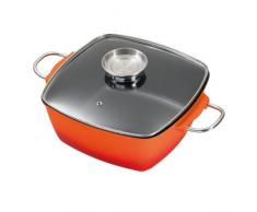 King Aluguss Bräter mit Glasdeckel orange, Ø ca. 28 x 28 x 12 cm hoch Greblon Stonehenge Antihaft Keramik