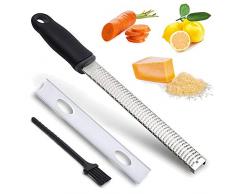 Rantizon Zester, Reibe aus Edelstahl, spülmaschinenfest mit Reinigungsbürste und Schutzdeckel, zum Reiben von Zitronen, Orangen, Käse, Schokolade, Nüssen