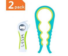 Niviy 2 Stück Deckelöffner, 5 in 1 Multi-Funktions Dosenöffner, Flaschenöffner Küchenhelfer mit Rutschfestem Griff für Senioren, Arthritis, Frauen - Ideal Geschenke (Grün)