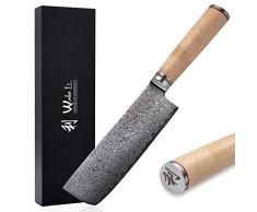 Wakoli Ahorn Damastmesser Nakirimesser - sehr hochwertiges sehr scharfes Profi Nakiri Nesser mit Damast Klinge 16,5 cm, Küchenmesser, Kochmesser