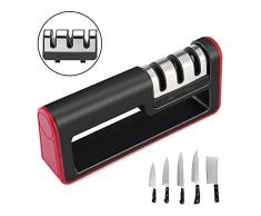 Manuelle Messerschärfer Pathonor 3 Stufen Messerschleifer Messerschaerfer mit Keramikstein, Wolfram-Carbid-Stahl, Diamantstäbe, Rutschfestem Unterseite Küchenmesser Schärfer Rot