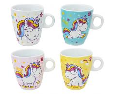 com-four® 4x KaffeebecherComic Unicorn - Zauberhafte Einhorn Kaffeetasse - Teetasse mit magischen Motiven - 180 ml (04 Stück - Tasse Mix3)